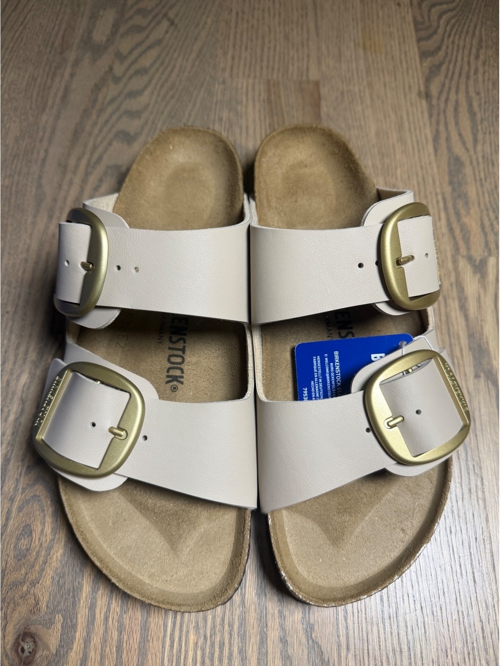 Birkenstock Arizona Sandals with Gold Buckles, Size 10